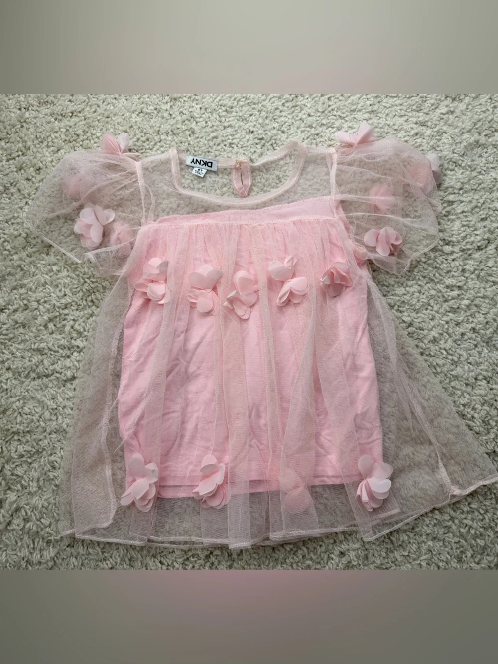 Girls 6 DKNY Pink Floral Tulle Overlay Top